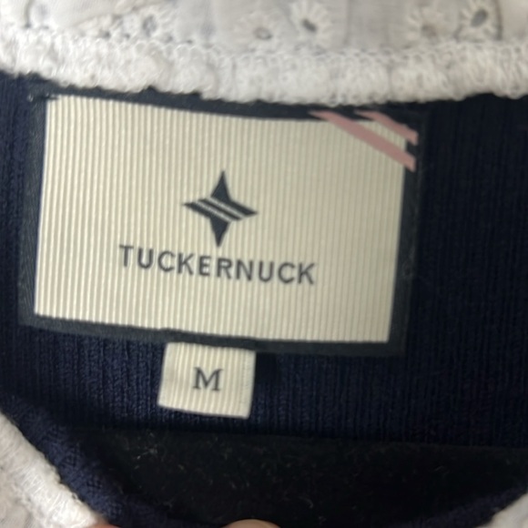 Tuckernuck Navy Rosemary Eyelet Lace Ribbed Crewneck Sweater Feminine Preppy M - Picture 10 of 12